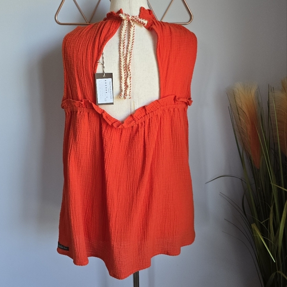 Matilda Jane, New, Maui Orange Cut-out Tie Back Cotton Gauze Shirt Size Large - Picture 7 of 11